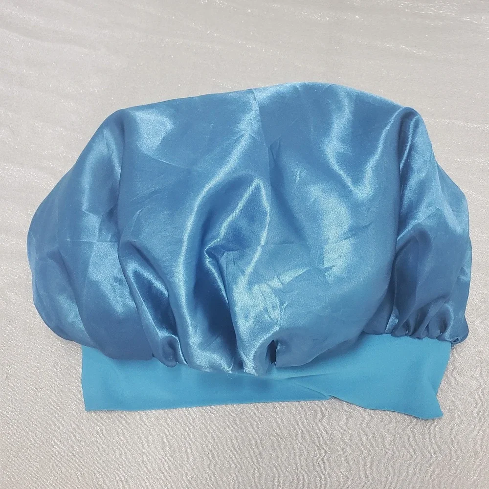 Turquoise Blue Satin Hair Bonnet Adjustable Tie‎ Band Sleep Cap Hair  Wrap